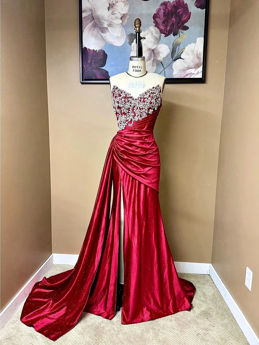 Red Embellished Prom Gown Like New